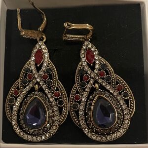 Elegant Gold and Blue Teardrop Earrings